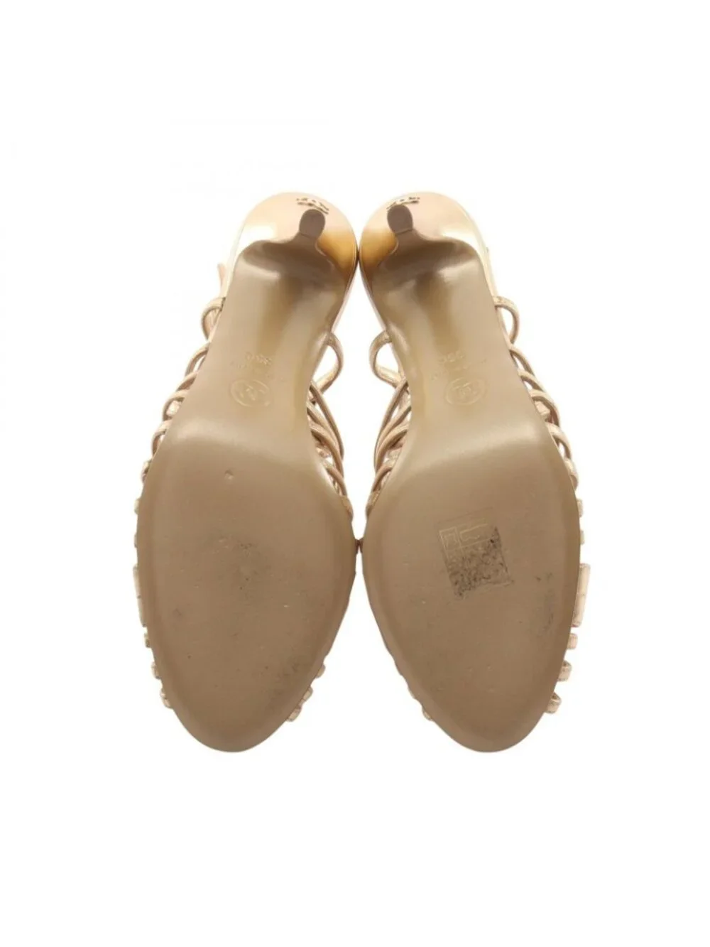 Chanel Sandals Camellia Leather Mules Gold